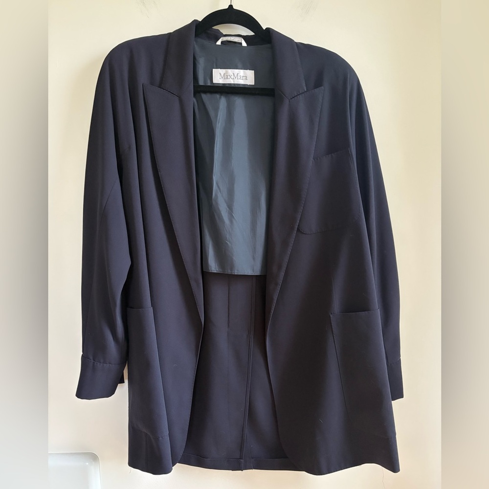 MaxMara Navy Open Wool Blazer
